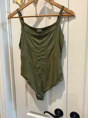 Free People Olive Ribbed Seam-Front Camisole Bodysuit